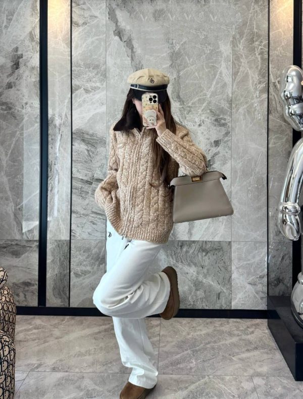 Miu Miu Shearling-collar Logo Bomber Jacket- Beige