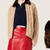 Miu Miu Shearling-collar Logo Bomber Jacket- Beige