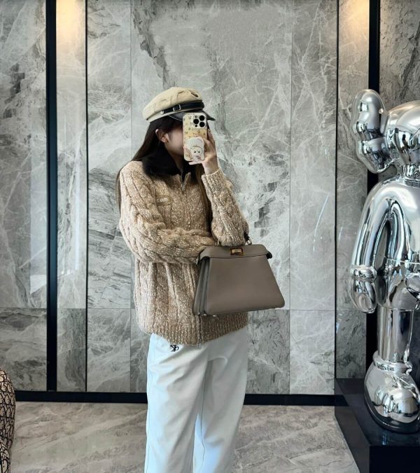 Miu Miu Shearling-collar Logo Bomber Jacket- Beige