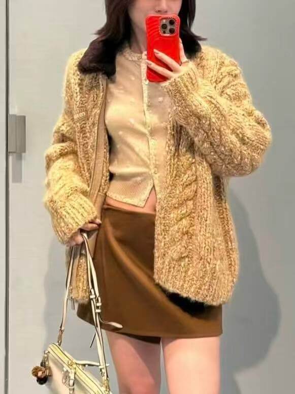 Miu Miu Shearling-collar Logo Bomber Jacket- Beige