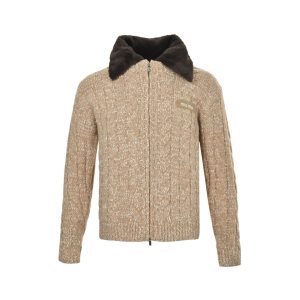 Miu Miu Shearling-collar Logo Bomber Jacket- Beige