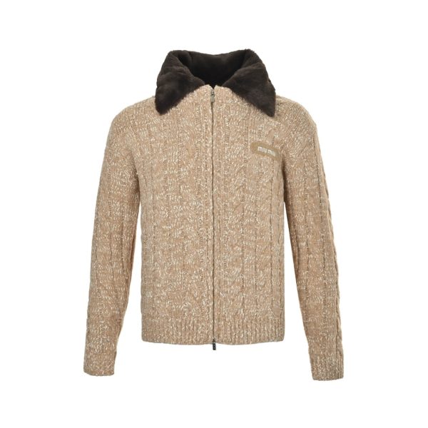 Miu Miu Shearling-collar Logo Bomber Jacket- Beige