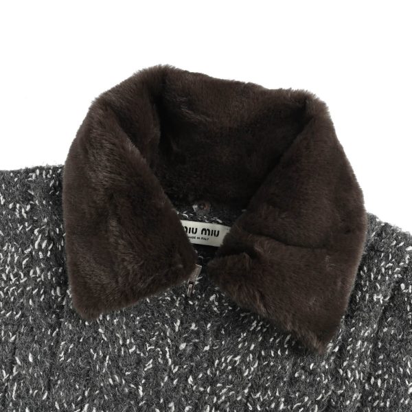 Miu Miu Shearling-collar Logo Bomber Jacket- Grey (4) Miu Miu Shearling-collar Logo Bomber Jacket- Grey