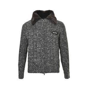 Miu Miu Shearling-collar Logo Bomber Jacket- Grey
