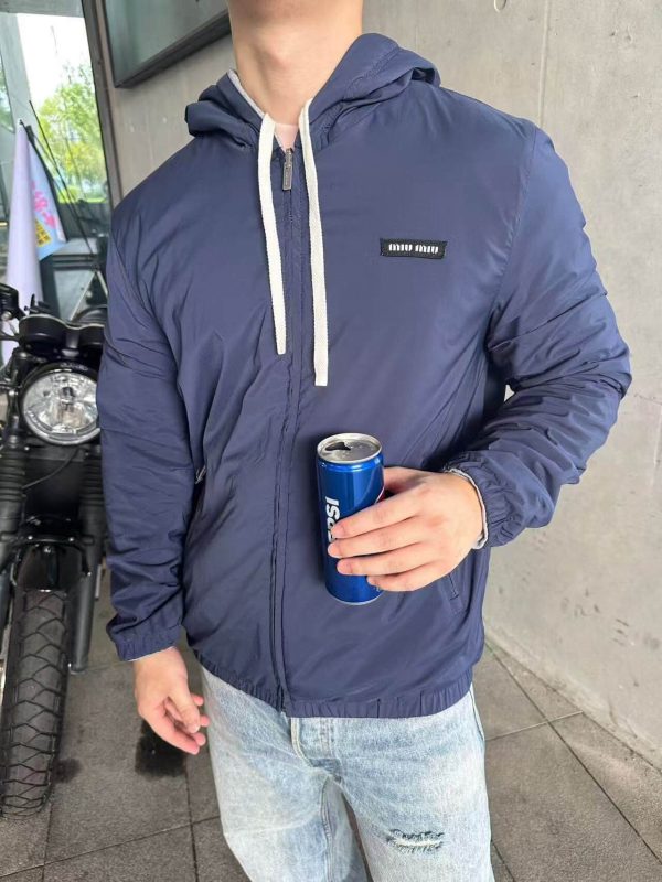 Miu Miu Technical Fabric Reversible Hooded Jacket- Navy Blue and Grey