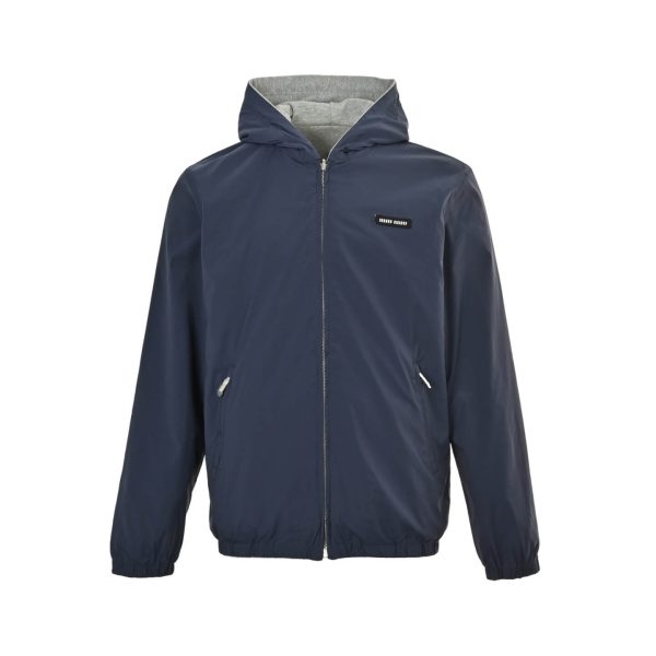 Miu Miu Technical Fabric Reversible Hooded Jacket- Navy Blue and Grey