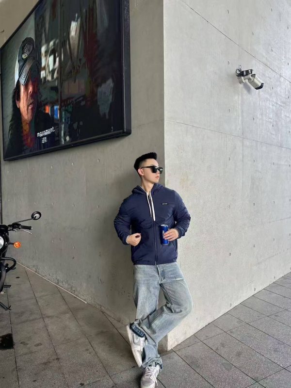 Miu Miu Technical Fabric Reversible Hooded Jacket- Navy Blue and Grey