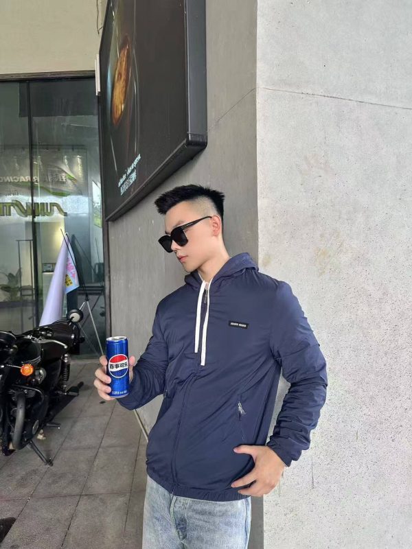 Miu Miu Technical Fabric Reversible Hooded Jacket- Navy Blue and Grey