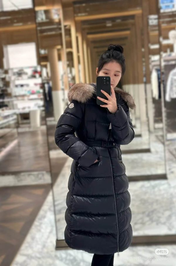 Moncler Boedic Puffer with Belt and Fur Collar Jacket- Black (2) Moncler Boedic Puffer with Belt and Fur Collar Jacket- Black