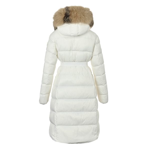 Moncler Boedic Puffer with Belt and Fur Collar Jacket- White