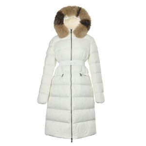 Moncler Boedic Puffer with Belt and Fur Collar Jacket- White