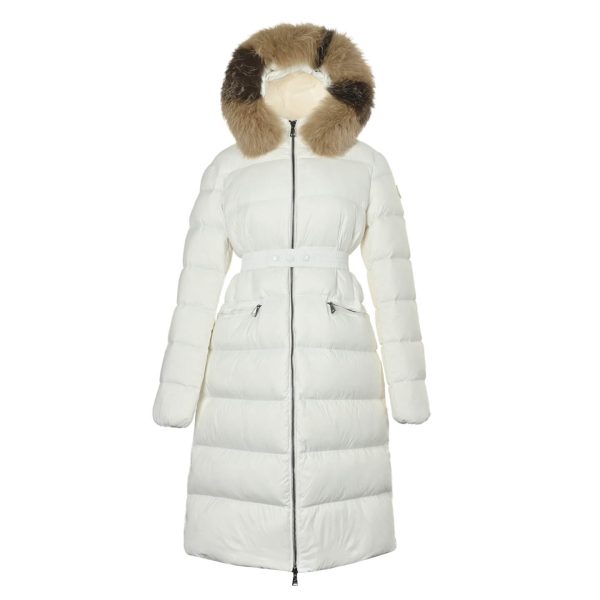Moncler Boedic Puffer with Belt and Fur Collar Jacket- White