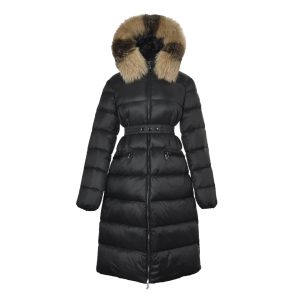 Moncler Boedic Puffer with Belt and Fur Collar Jacket- Black