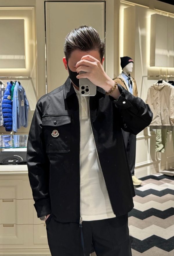 Moncler Gabardine Zip-Up Shirt Jacket- Black
