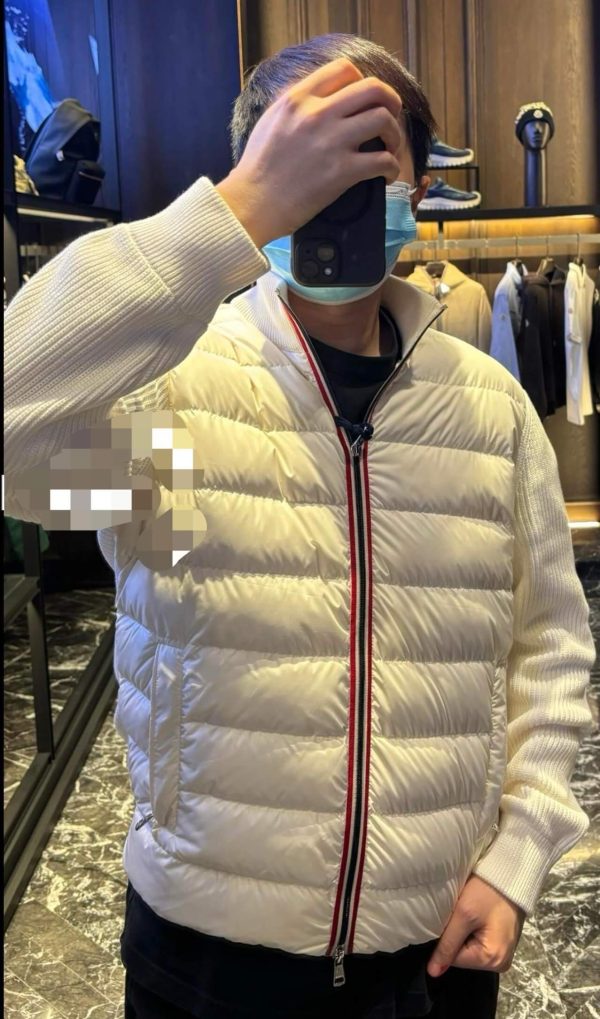 Moncler Knit Patchwork Down Jacket- White