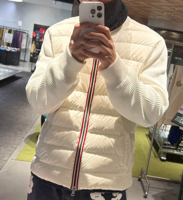 Moncler Knit Patchwork Down Jacket- White