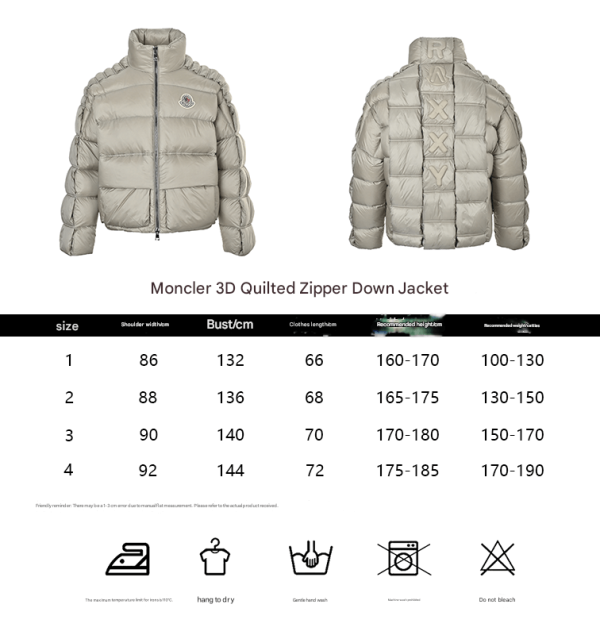 Moncler Maya 3D Quilted Zipper Down Jacket- Gray