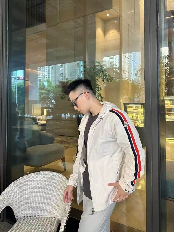 Moncler Olan Webbing Nylon Hooded Jacket- White