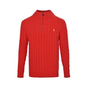 Polo Ralph Lauren Cable-Knit Quarter-Zip Sweater- Red (9) Polo Ralph Lauren Cable-Knit Quarter-Zip Sweater- Red