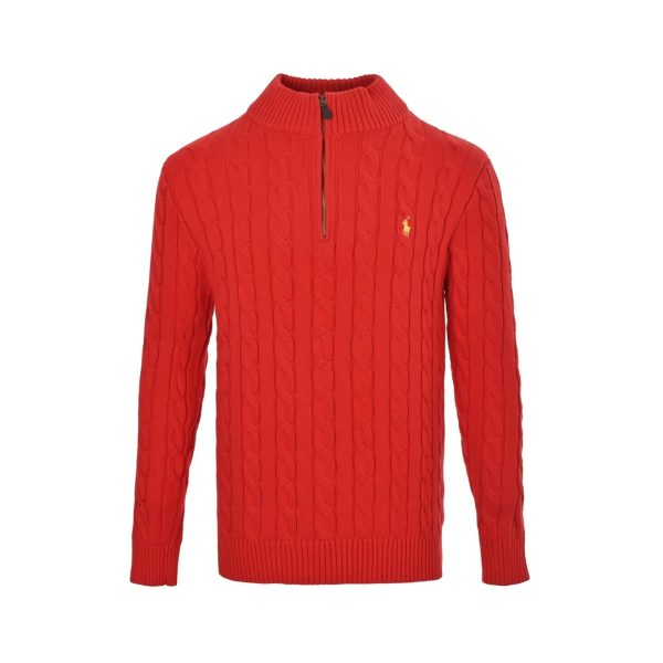 Polo Ralph Lauren Cable-Knit Quarter-Zip Sweater- Red (9) Polo Ralph Lauren Cable-Knit Quarter-Zip Sweater- Red