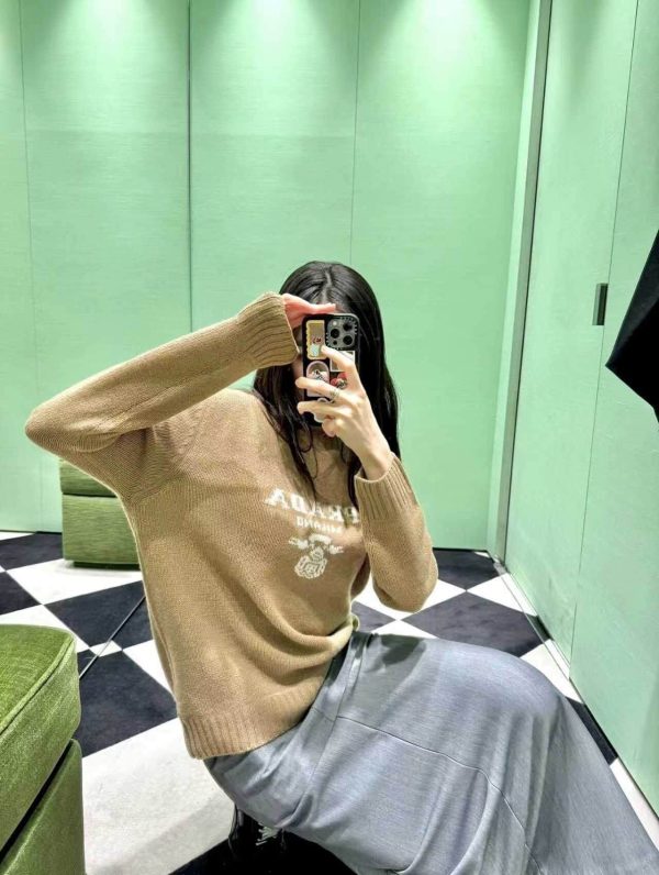 Prada Cashmere and Wool Logo Crew-neck Sweater- Camel Brown