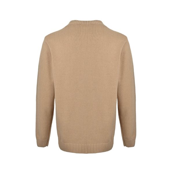Prada Cashmere and Wool Logo Crew-neck Sweater- Camel Brown