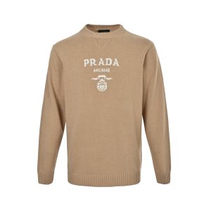 Prada Cashmere and Wool Logo Crew-neck Sweater- Camel Brown (7) Prada Cashmere and Wool Logo Crew-neck Sweater- Camel Brown