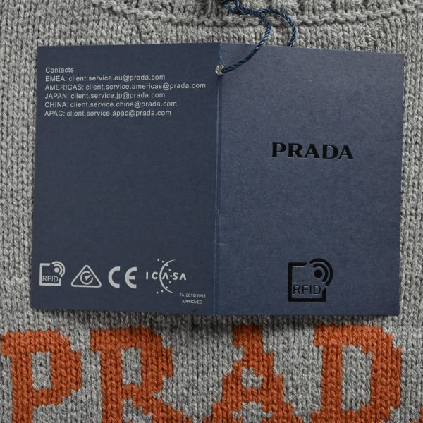 Prada Cashmere and Wool Logo Crew-neck Sweater- Gray