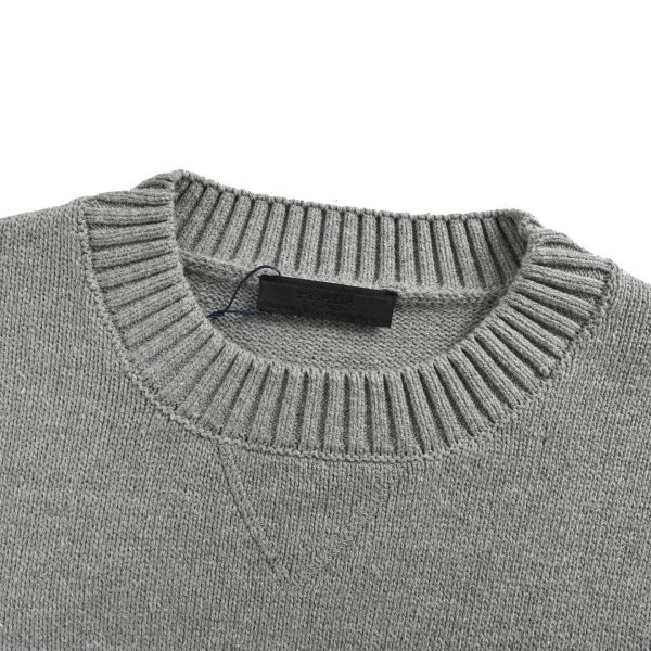 Prada Cashmere and Wool Logo Crew-neck Sweater- Gray