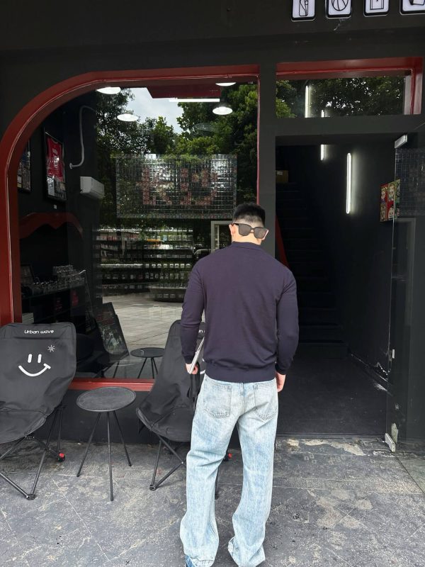 Prada Knitted Half-Zip Knit Long-Sleeve Wool Polo Shirt- Dark Blue