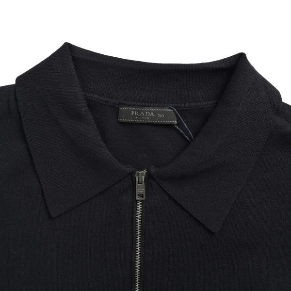 Prada Knitted Half-Zip Knit Long-Sleeve Wool Polo Shirt- Dark Blue