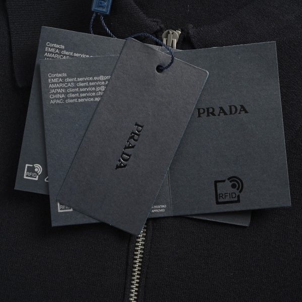 Prada Knitted Half-Zip Knit Long-Sleeve Wool Polo Shirt- Dark Blue