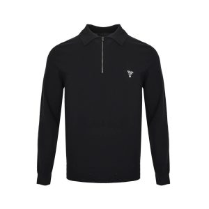 Prada Knitted Half-Zip Knit Long-Sleeve Wool Polo Shirt- Dark Blue