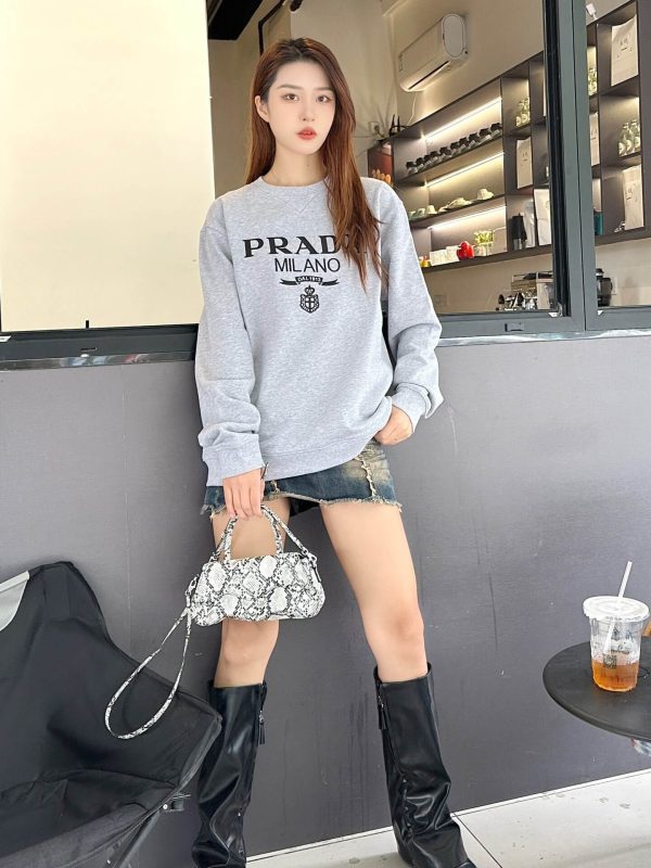 Prada Logo Crew Neck Sweatshirt- Grey