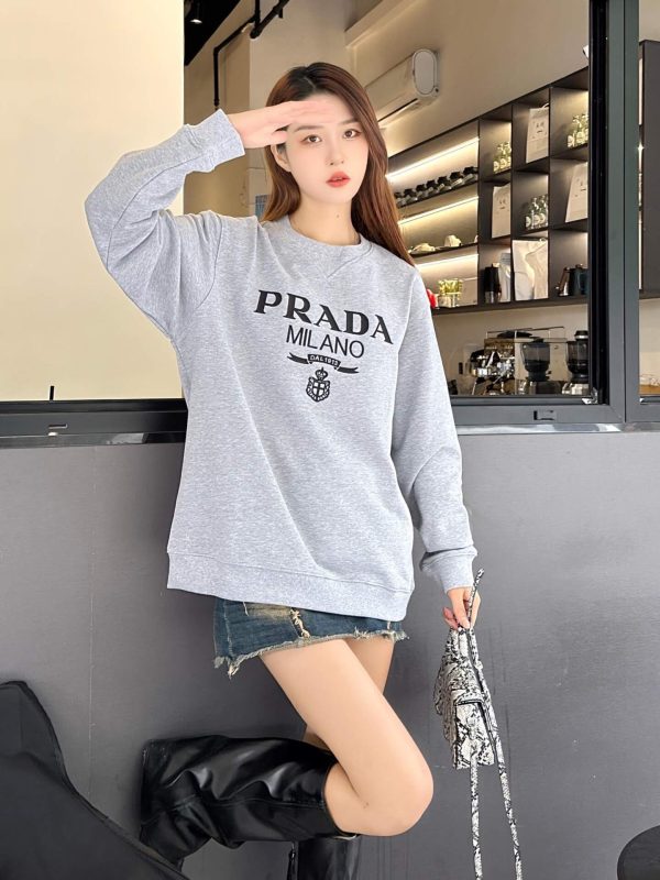 Prada Logo Crew Neck Sweatshirt- Grey
