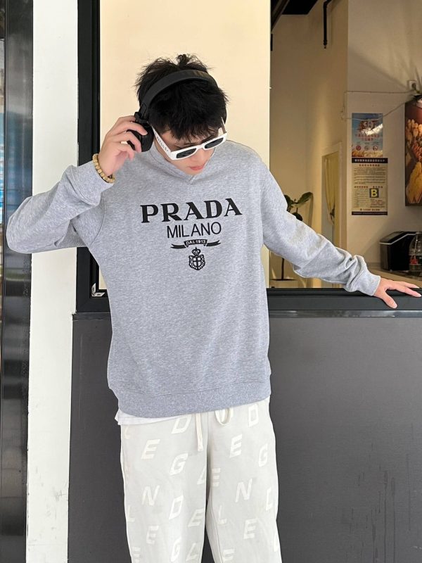 Prada Logo Crew Neck Sweatshirt- Grey