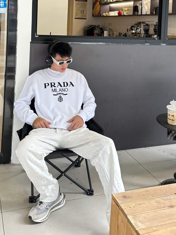 Prada Logo Crew Neck Sweatshirt – White
