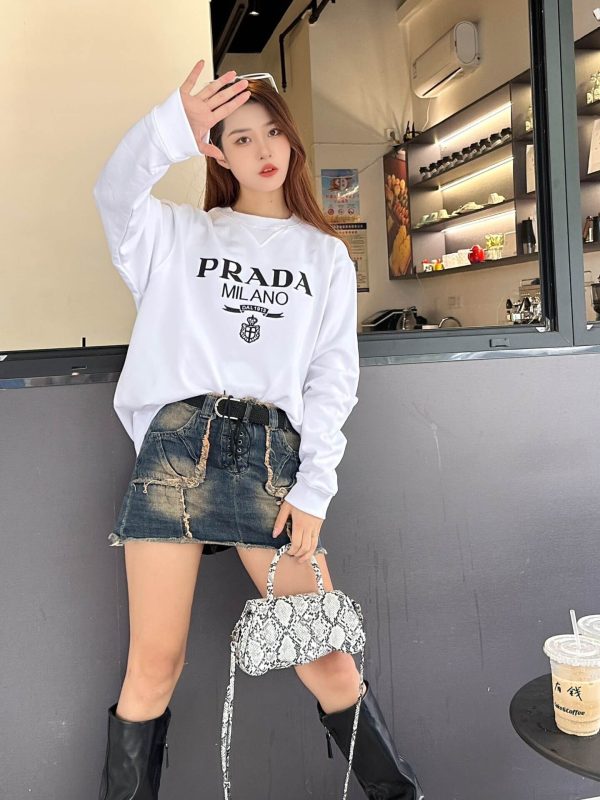 Prada Logo Crew Neck Sweatshirt – White