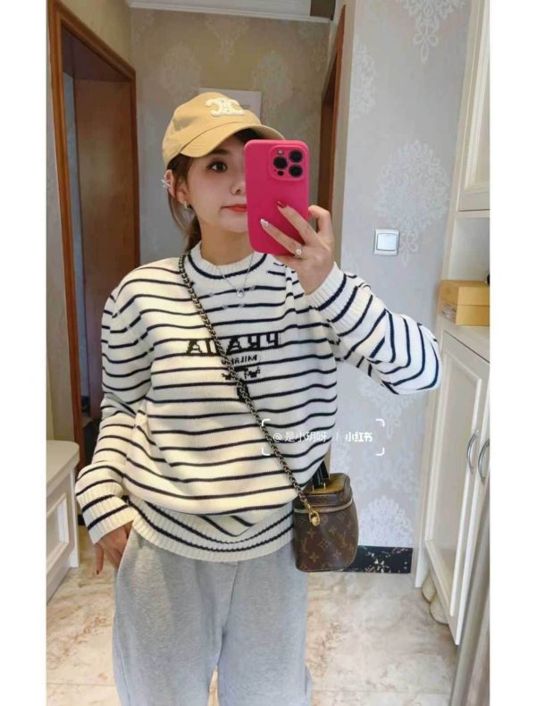 Prada Logo Striped Wool and Cashmere Sweater- White (1) Prada Logo Striped Wool and Cashmere Sweater- White