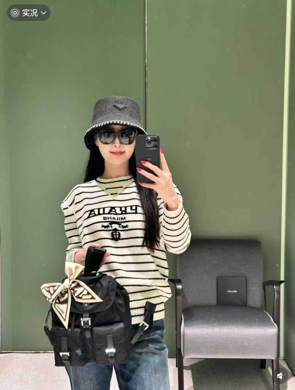Prada Logo Striped Wool and Cashmere Sweater- White (3) Prada Logo Striped Wool and Cashmere Sweater- White