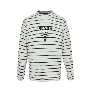 Prada Logo Striped Wool and Cashmere Sweater- White (8) Prada Logo Striped Wool and Cashmere Sweater- White