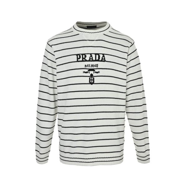 Prada Logo Striped Wool and Cashmere Sweater- White (8) Prada Logo Striped Wool and Cashmere Sweater- White