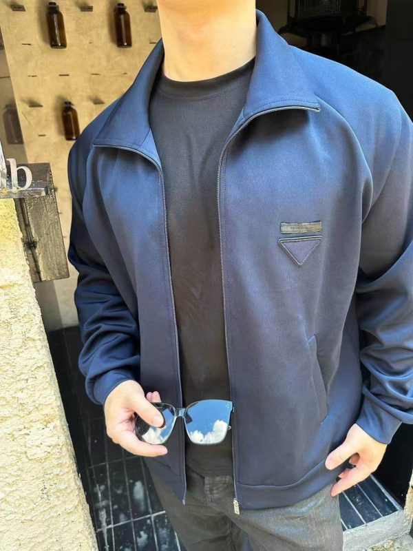 Prada Technical Fabric Zip-Up Jacket- Navy Blue