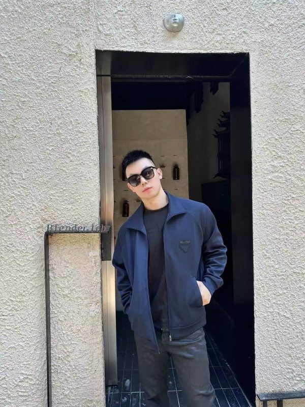 Prada Technical Fabric Zip-Up Jacket- Navy Blue