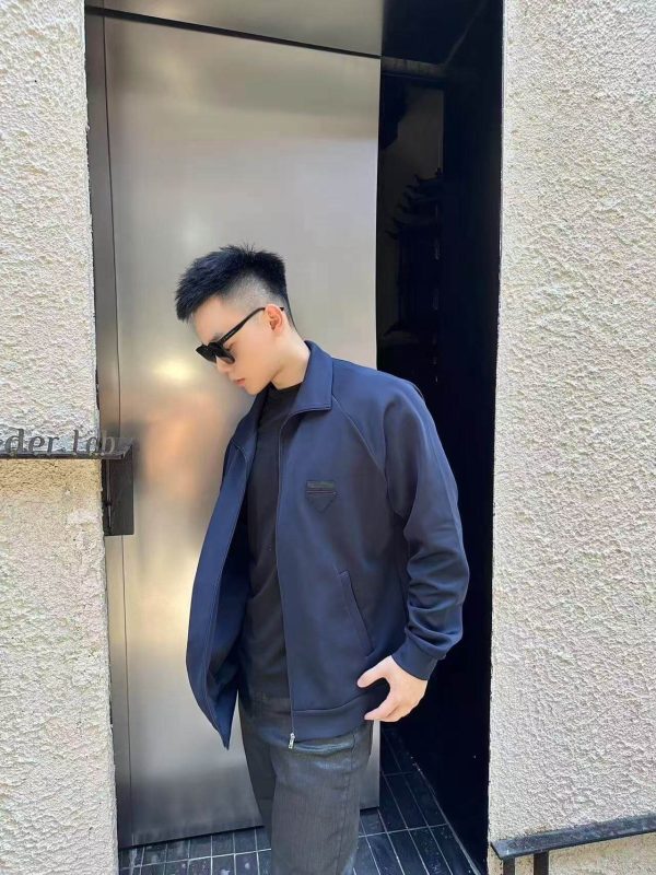 Prada Technical Fabric Zip-Up Jacket- Navy Blue