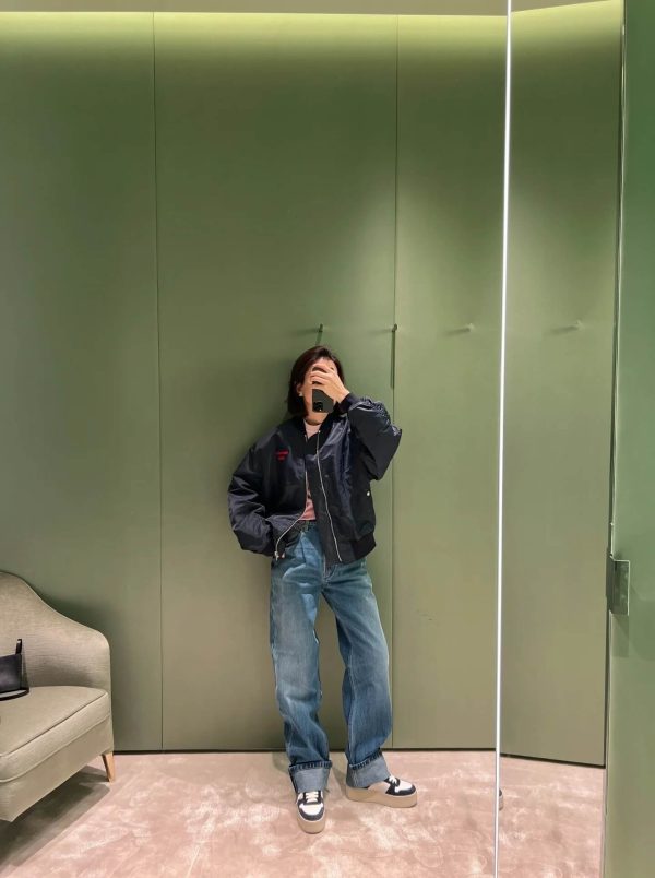 Prada Triangular logo-patch Bomber Jacket- Dark Blue (3) Prada Triangular logo-patch Bomber Jacket- Dark Blue