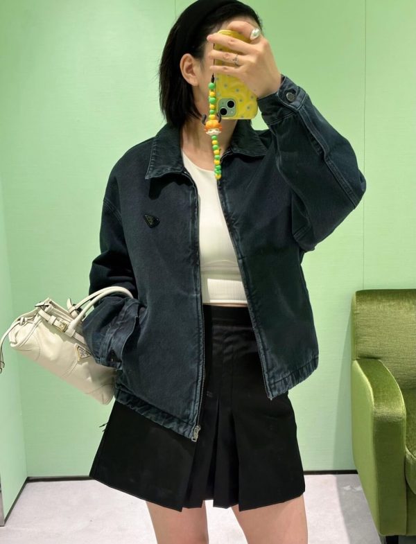 Prada Zipper Denim Blouson Jacket- Black