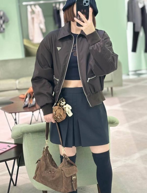 Prada Zipper Pocket Re-Nylon Blouson Jacket- Brown (6) Prada Zipper Pocket Re-Nylon Blouson Jacket- Brown