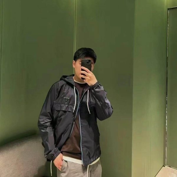 Prada Zipper Recycled Re-Nylon Hooded Jacket- Navy Blue