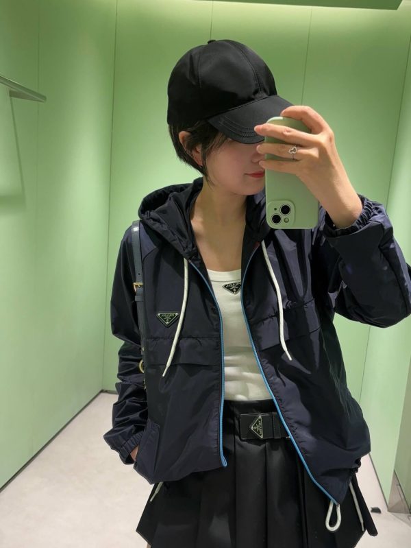 Prada Zipper Recycled Re-Nylon Hooded Jacket- Navy Blue